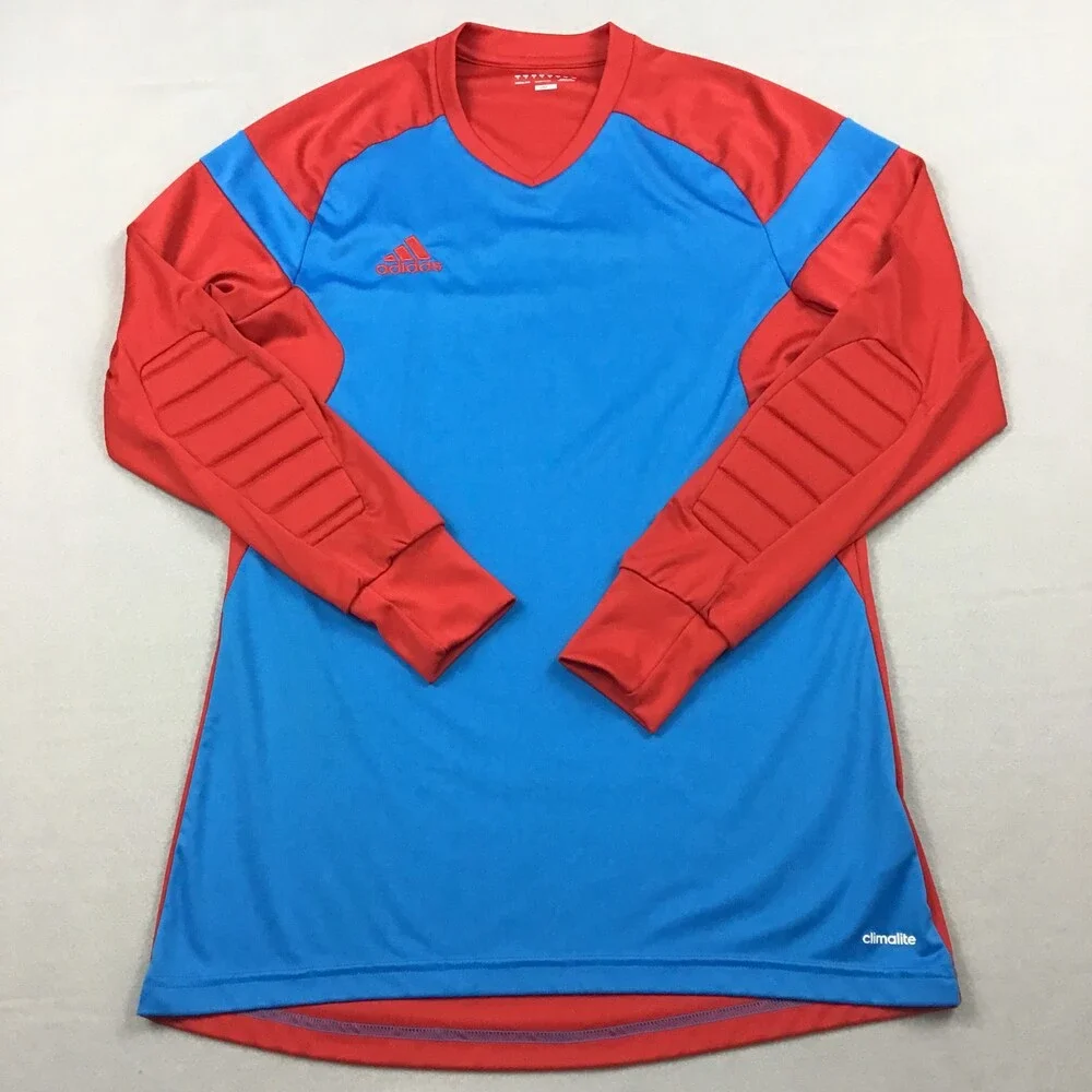 Adidas Jersey Men Medium Blue Solid Soccer Goalkeeper Shirt Padded Climalite M